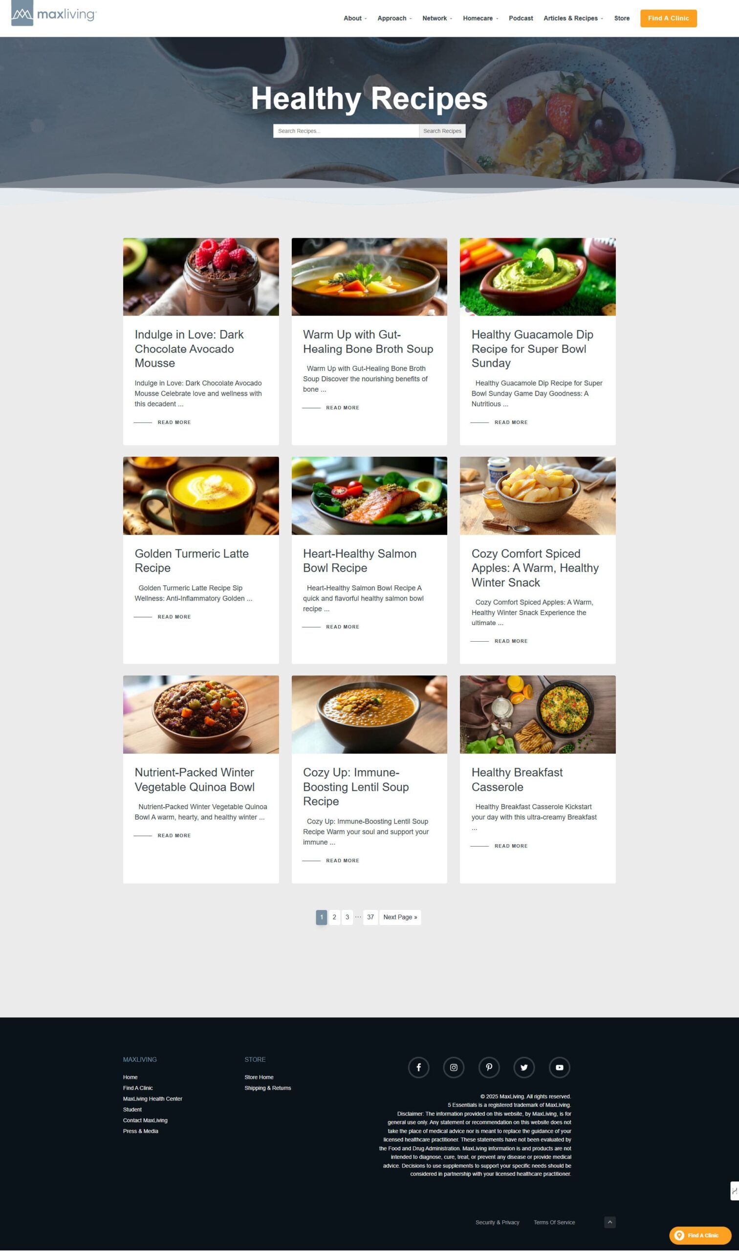 MaxLiving Website Healthy Recipes